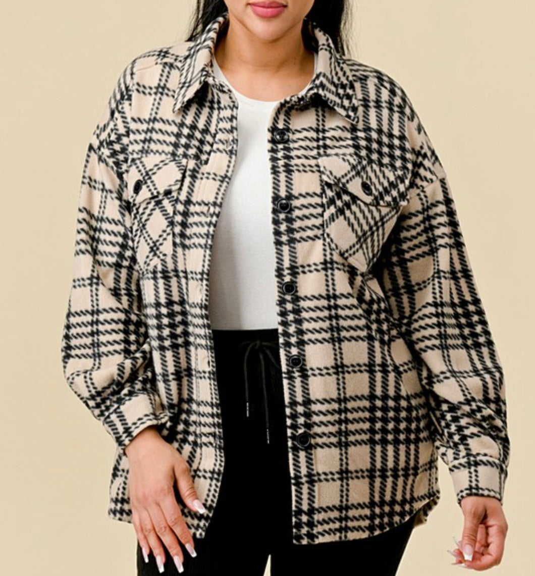 Beige & black plaid shacket