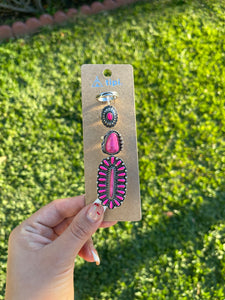 Fuchsia western ring set