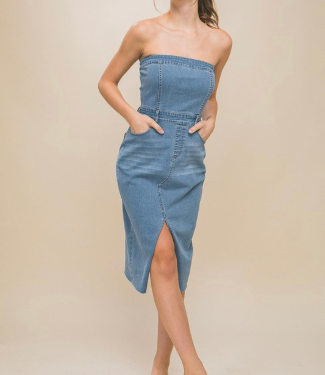 Denim strapless dress