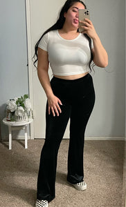 Black velvet flare pants