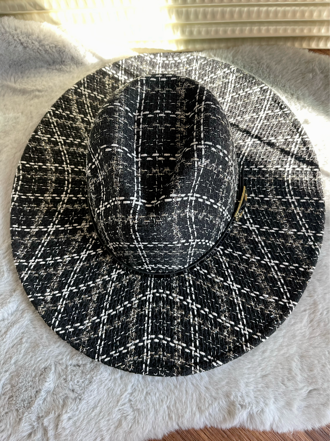 Plaid wide brim hat