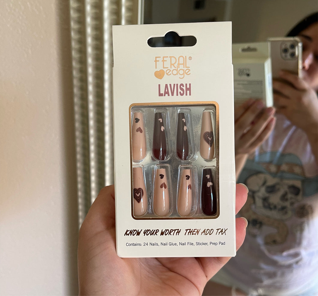 Brown heart press on nails