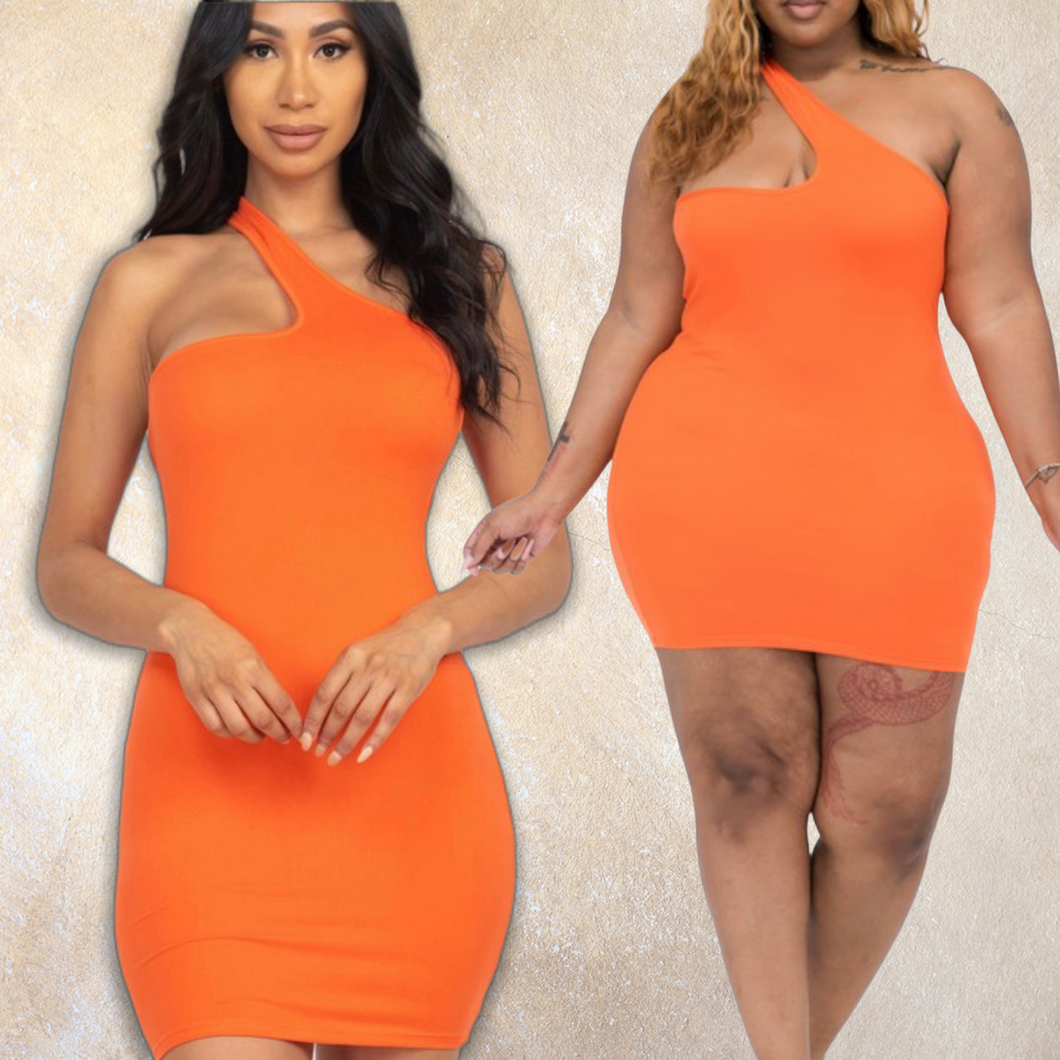 Asymmetric orange dress